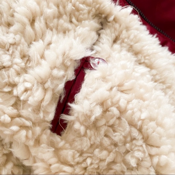 NEW True Religion Parka Fur Sherpa Zip Button Winter Jacket Hooded Coat Maroon - Picture 7 of 10